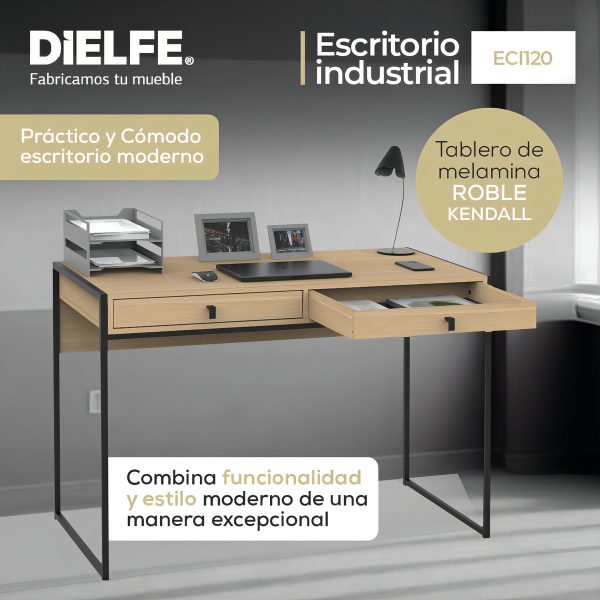 Escritorio Para Oficina Industrial Escritorios De Melamina Moderno Hierro Metal Negro Color Roble Vintage 120cm Niños O Adultos Home Office Notebook Computadora Eci120 Dielfe