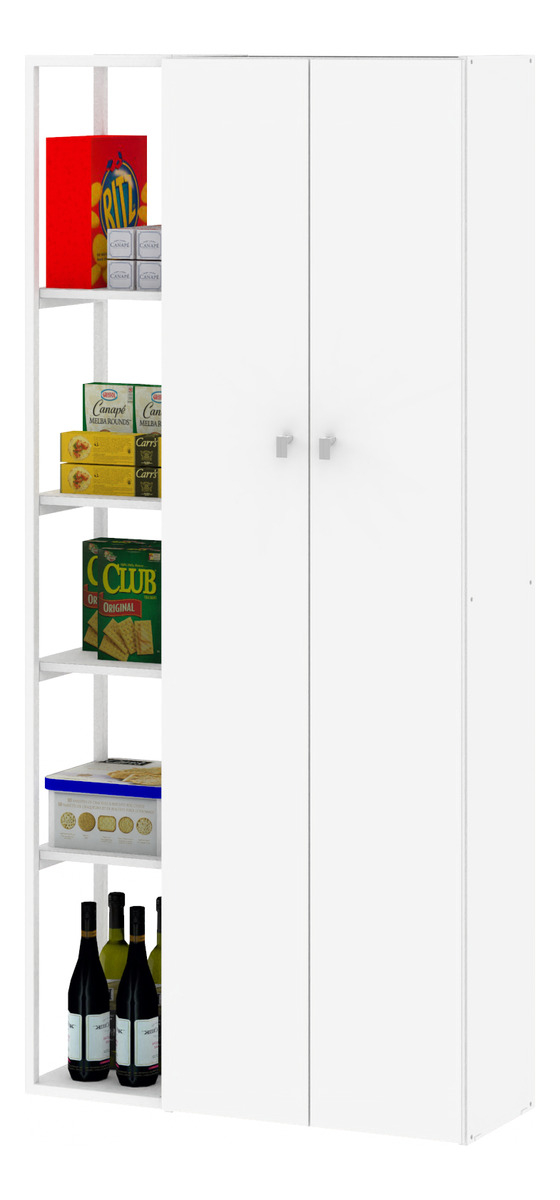 Despensero De Dos 2 Puertas Mueble Alacenero Organizador Con Estantería Integrada Izquierda O Derecha Con 4 Estantes Ajustables De Cocina Melamina 180cm Color Blanco Multifunción D062e Dielfe