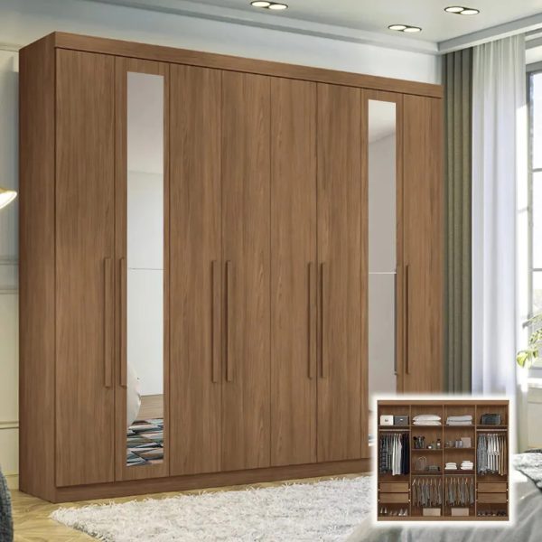 Ropero Welaman Placares Master Vip 8 Puertas 8 Estantes Con Espejo Color Jatobá