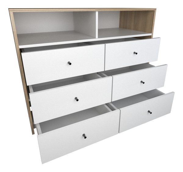 Comoda Chifonier Cajonera 100x80 Mueble Minimalista 6 Caj. Color Olmo Finlandes Con Everest
