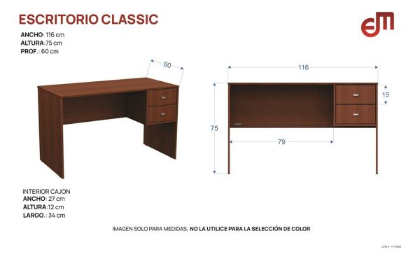 D_750568-MLA91232029183_082025-F.jpg Escritorio Classic Mueble Pc 2 Cajones Oficina Mesa Estudio Nebraska Gris