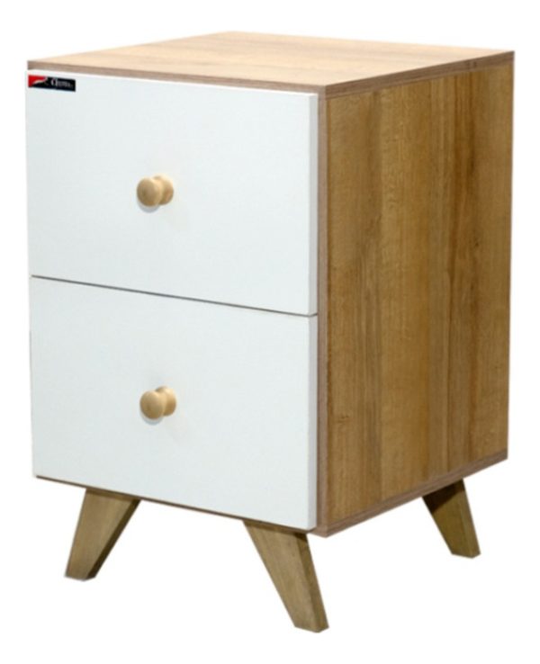 Mesa De Luz Escandinava Muebles Gacela Melamina 2 Cajones Blanco/roble Laqueado Blanco/roble Miel