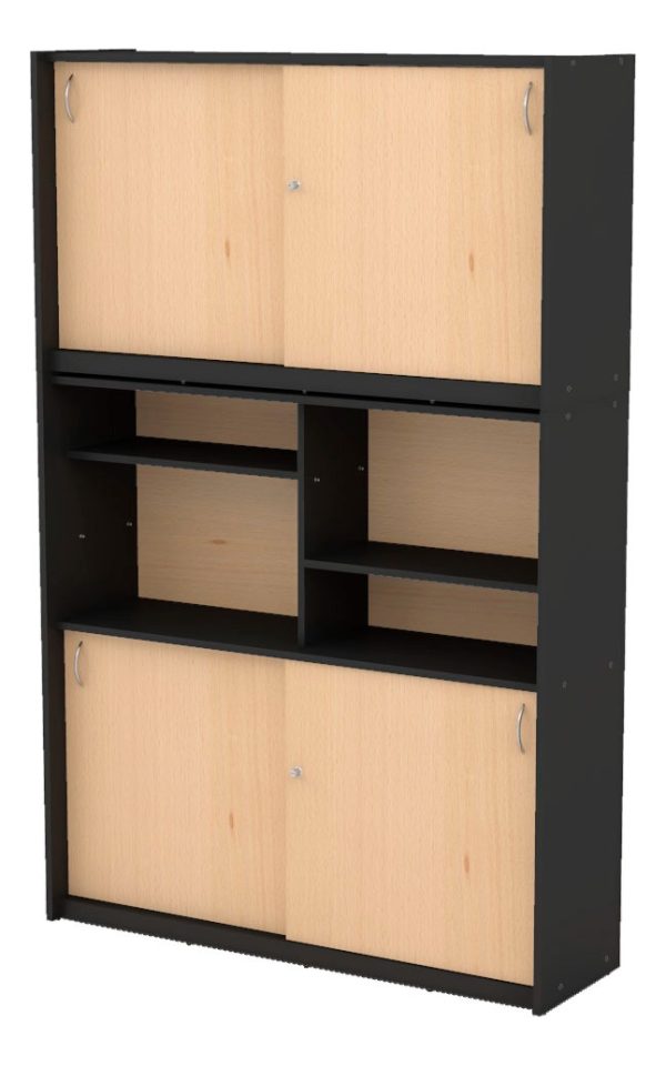 Biblioteca Armario Doble Organizador Ptas Corrediz Estantes Color Negro - Haya