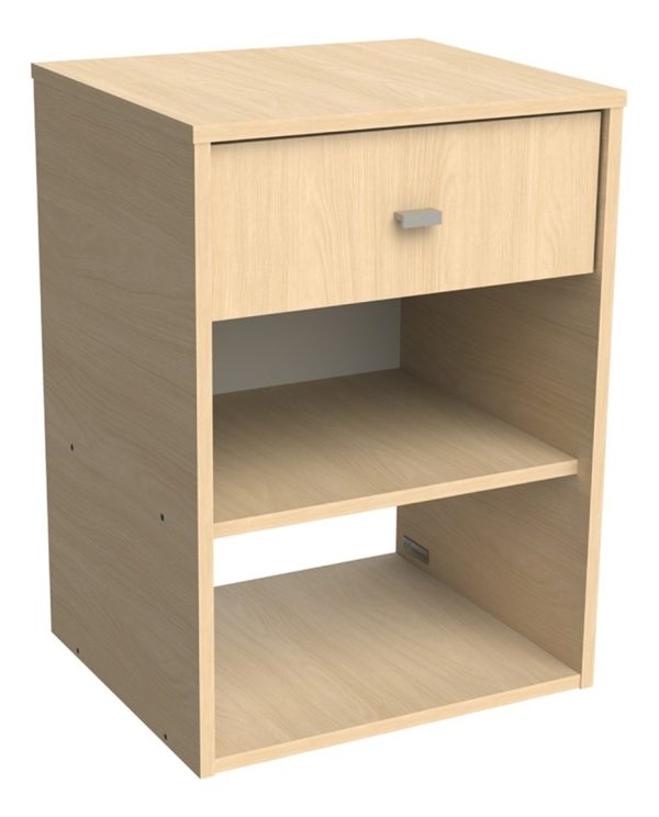 Mesa De Luz 1 Cajon 2 Estantes Melamina Funcional Acabado Mate Color Malta