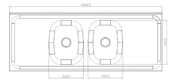 Mesada Doble Bacha Central Acero 140cm Delos Duranox 430 Cts