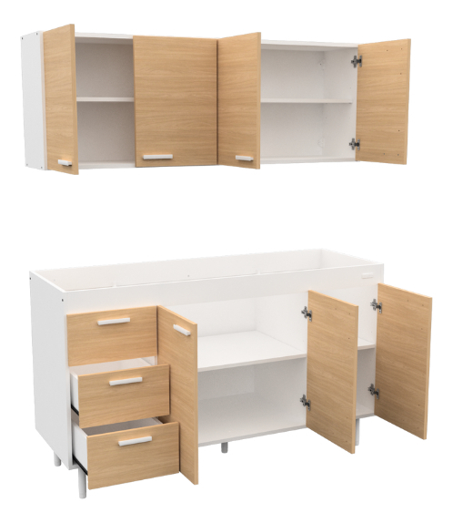 Combo Cocina Alacena 1.40 Con Bajo Mesada Mueble Em Color Blanco Frente Malta