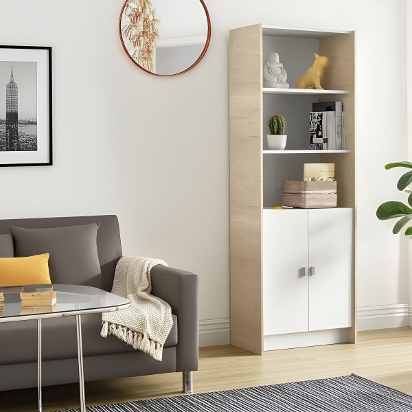 Estanteria Biblioteca Grande Con Puertas Melamina 3036 Color Nevado/everest