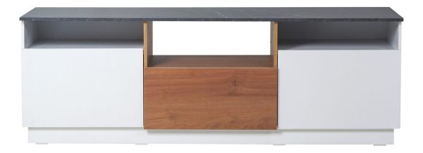 Rack Mesa Tv Led Ricchezze Mundial 180 Cm Hyckory Blanco Color Pietra / Cognac