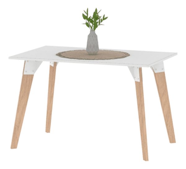 Mesa Rectangular Dielfe Oslo Para Comedor O Cocina Blanco Roble Natural