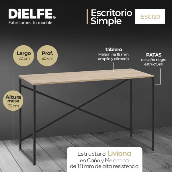 Escritorio Para Oficina Y Hogar Melamina Madera 120 Cm Roble Kendal Con Caño Negro Moderno Minimalista Home Office Mesa... Roble Kendal / Negro