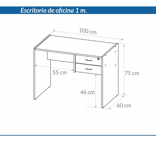 Escritorio Oficina 2 Cajones 100cm 18mm Espesor Premium 910 Blanco Piro
