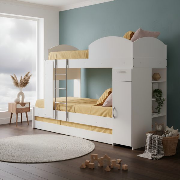 D_817493-MLA94237397052_102025-F.jpg Cama Cucheta Nido 1 Plaza Platinum Blanca Mdf Con Cajón Y Estante Blanco