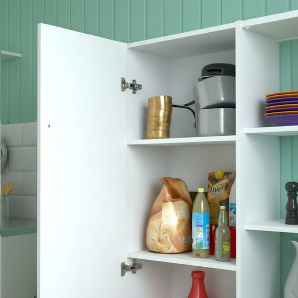 Despensero De Una 1 Puerta Mueble Alacenero Organizador Con Estantería Integrada Izquierda O Derecha + 4 Estantes Internos Ajustables De Cocina Melamina 150cm Color Blanco Multifunción Dielfe D050e
