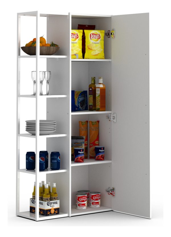 Despensero De Una 1 Puerta Mueble Alacenero Organizador Con Estantería Integrada Izquierda O Derecha + 4 Estantes Internos Ajustables De Cocina Melamina 150cm Color Blanco Multifunción Dielfe D050e