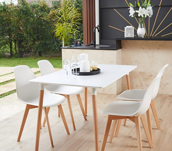 Mesa Eames Comedor Rectangular Nordica 120 X 80 Blanco Con Patas Marron