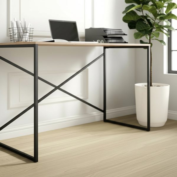 Escritorio Para Oficina Y Hogar Melamina Madera 120 Cm Roble Kendal Con Caño Negro Moderno Minimalista Home Office Mesa... Roble Kendal / Negro