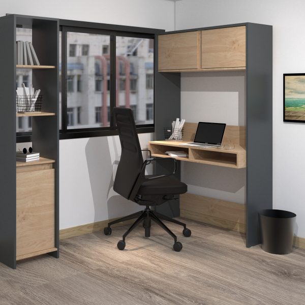 Escritorio Para Oficina Hogar Escritorios Madera Melamina Niño Adulto Habitacion Juvenil 182 Cm Gris Roble Kendal Puertas Estantes Linea Niza Epn100 Dielfe