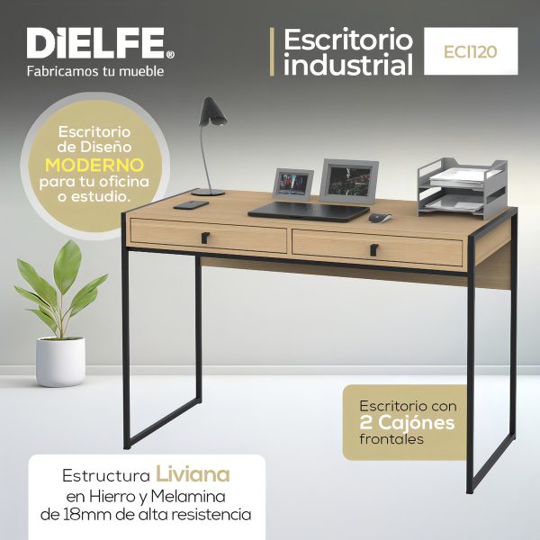 Escritorio Para Oficina Industrial Escritorios De Melamina Moderno Hierro Metal Negro Color Roble Vintage 120cm Niños O Adultos Home Office Notebook Computadora Eci120 Dielfe