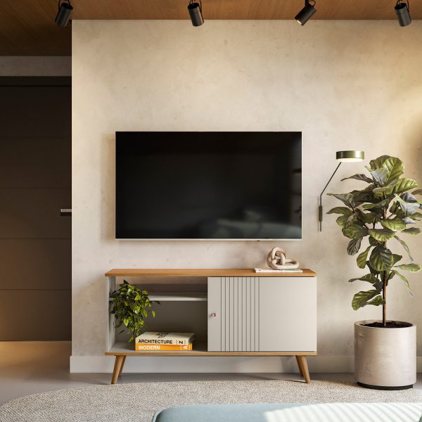 Estante Para Tv Rubi Linea Brasil De 50 Pulgadas, Color Natural/blanco Roto