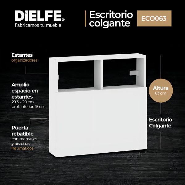 Escritorio Habitacion Oficina Juvenil Hogar Flotante Plegable Espacio Reducido Moderno Blanco Eco063 Dielfe