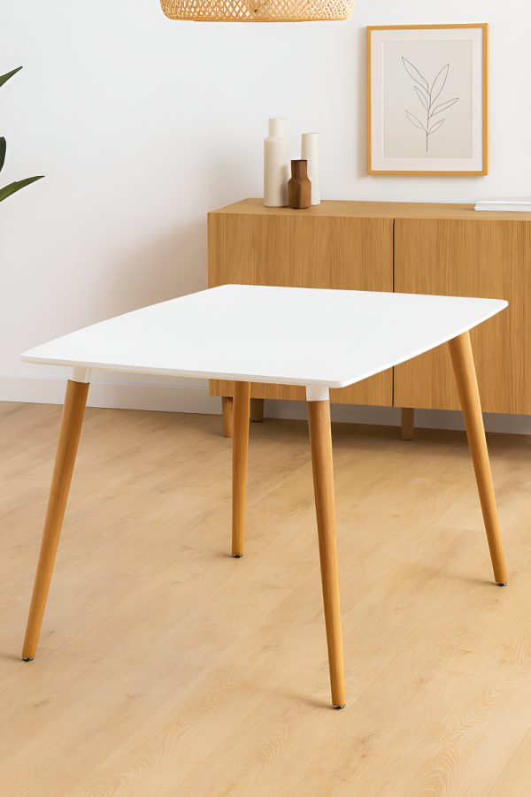 Mesa Nordica Eames Rectangular Comedor 140 X 80 Tapa Blanco Patas Natural Marrón