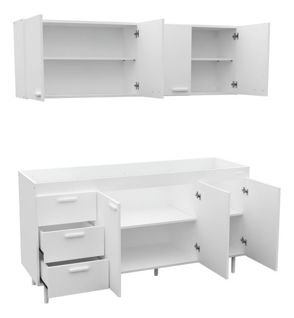 Combo Cocina Bajo Mesada Y Alacena Mosconi 1.60m Sin Bacha Color Blanco