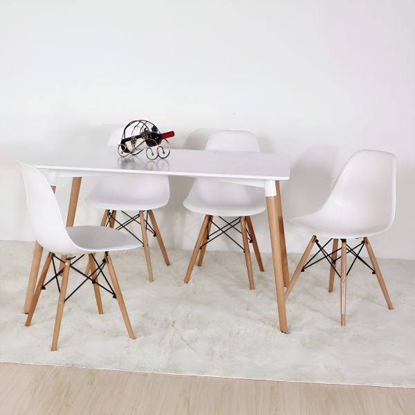 Mesa Eames Comedor Rectangular Nordica 120 X 80 Blanco Con Patas Marron