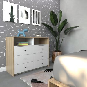 D_885007-MLA95671931754_102025-F.jpg Comoda Chifonier Cajonera 100x80 Mueble Minimalista 6 Caj. Color Olmo Finlandes Con Everest