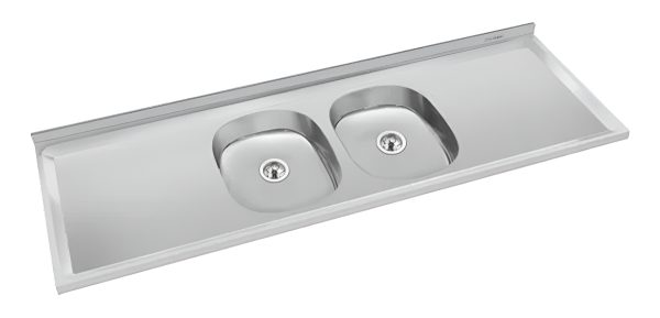 Mesada Doble Bacha Central Acero 140cm Delos Duranox 430 Cts