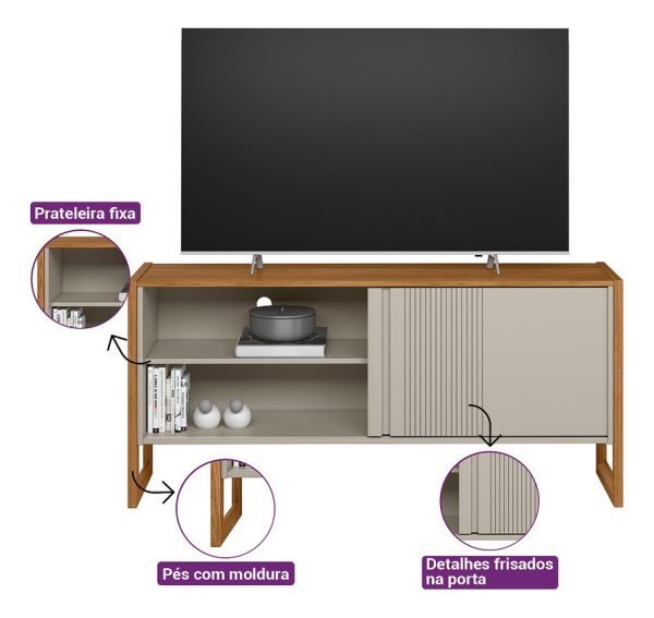 D_888087-MLU73179885345_112023-F.jpg Estante Para Tv Gold Linea Brasil De 55 Pulgadas, Color Natural/blanco Roto