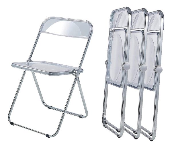Silla De Comedor Nhome Acrylic Plegable Transparente Estructura De La Silla Plateado Diseño De La Tela Acrilico Transparente