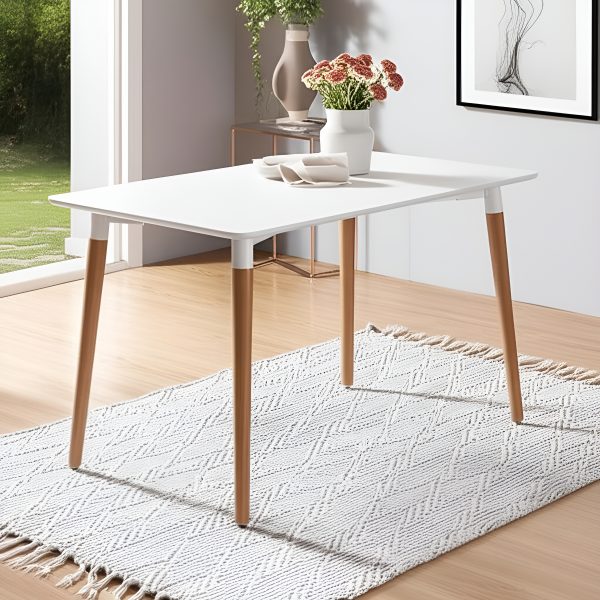 Mesa Eames Comedor Rectangular Nordica 120 X 80 Blanco Con Patas Marron