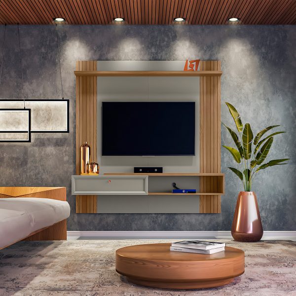D_908830-MLU78979864830_092024-F.jpg Panel De Tv Pitanga Linea Brasil De Hasta 60 Pulgadas, Color Almendra/titanio Muebles Para Tv Almendra/titanio