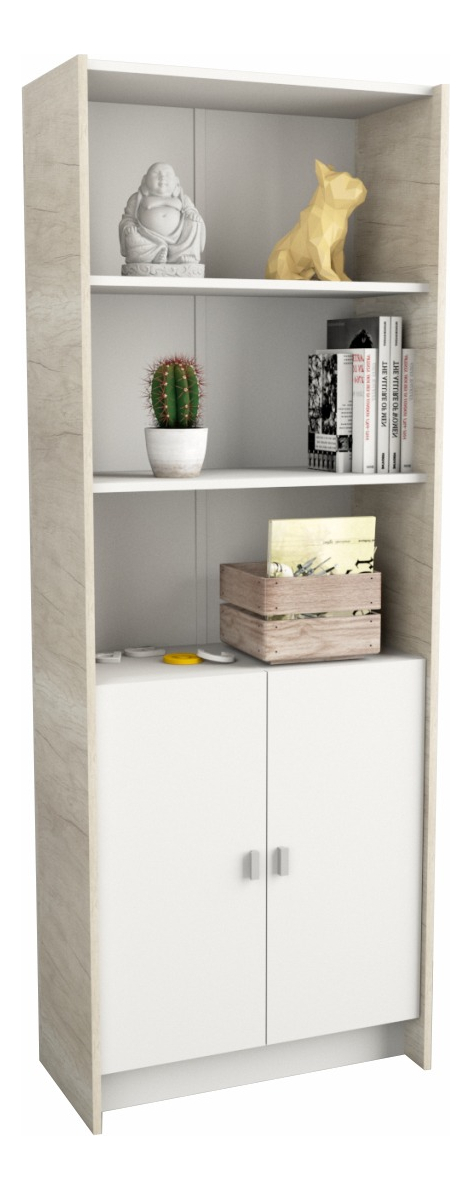 Estanteria Biblioteca Grande Con Puertas Melamina 3036 Color Nevado/everest