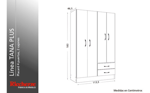 Placard Ricchezze Tana Melamina 4 Puertas Batientes Marrón Moderno
