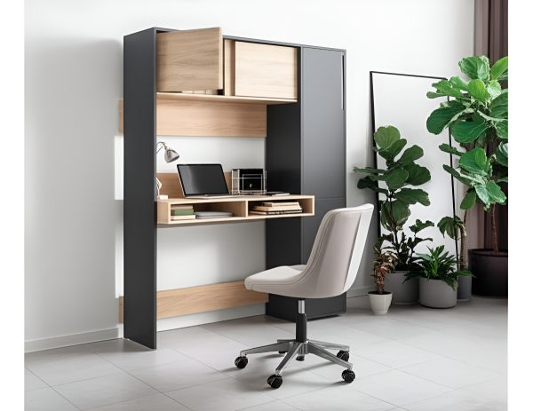 Escritorio Para Oficina Hogar Escritorios Madera Melamina Niño Adulto Habitacion Juvenil 182 Cm Gris Roble Kendal Puertas Estantes Linea Niza Epn100 Dielfe