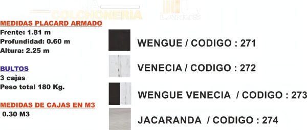 D_938369-MLU78571603058_082024-F.jpg Placard Orlandi Premium 1.81 Color Venecia/wengue De Mdp Con 2 Puertas Corredizas