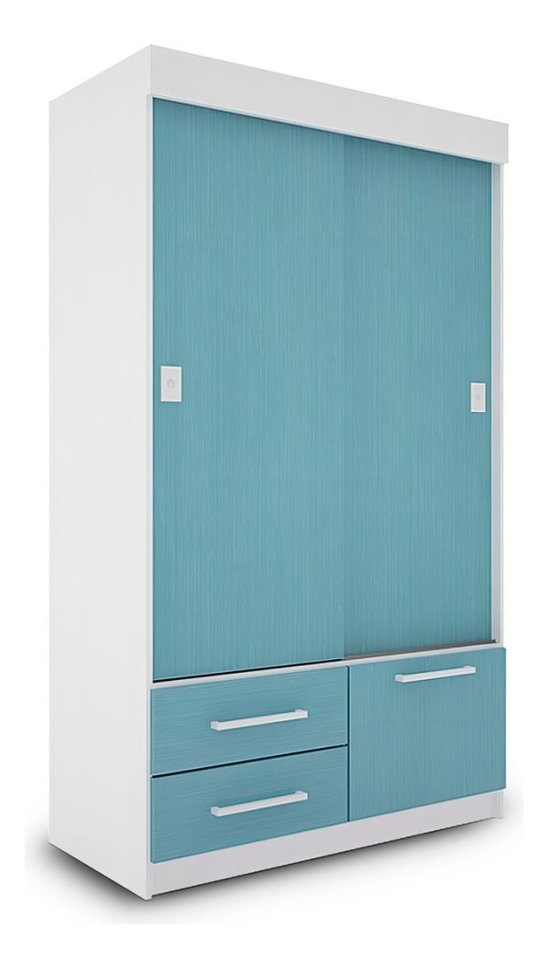 D_944542-MLA79735343491_102024-F.jpg Placard Delos Melamina 2 Puertas Corredizas 2 Cajones Azul Acero