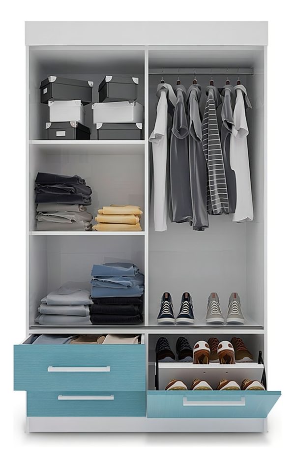 D_950763-MLA79735313829_102024-F.jpg Placard Delos Melamina 2 Puertas Corredizas 2 Cajones Azul Acero