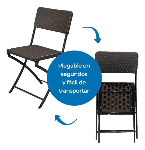 Combo Mesa Plegable Simil Ratán 60x60cm + 2 Sillas Marrón Skop Garden