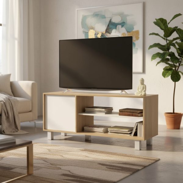 Rack Tv Nordico Minimalista Con Puerta Tv 55 1,30mt 4102 Color Olmo Everest