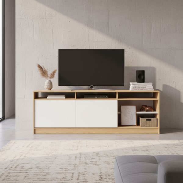 D_962220-MLA99979986151_112025-F.jpg Rack Tv Led Nórdico Ricchezze Mesina 180cm Melamina Hickory Blanco Nebraska Pino