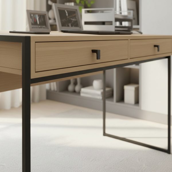 Escritorio Para Oficina Industrial Escritorios De Melamina Moderno Hierro Metal Negro Color Roble Vintage 120cm Niños O Adultos Home Office Notebook Computadora Eci120 Dielfe