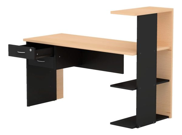 Escritorio C/biblioteca 2caj Premium Oficina Melamina 18mm Color Negro - Haya