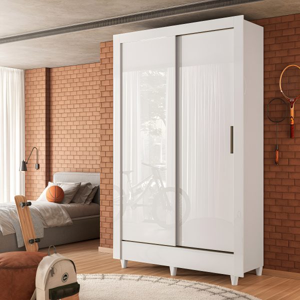 Armario Individual Corredizo Belga De 2 Puertas Con Pies Blancos Blanco