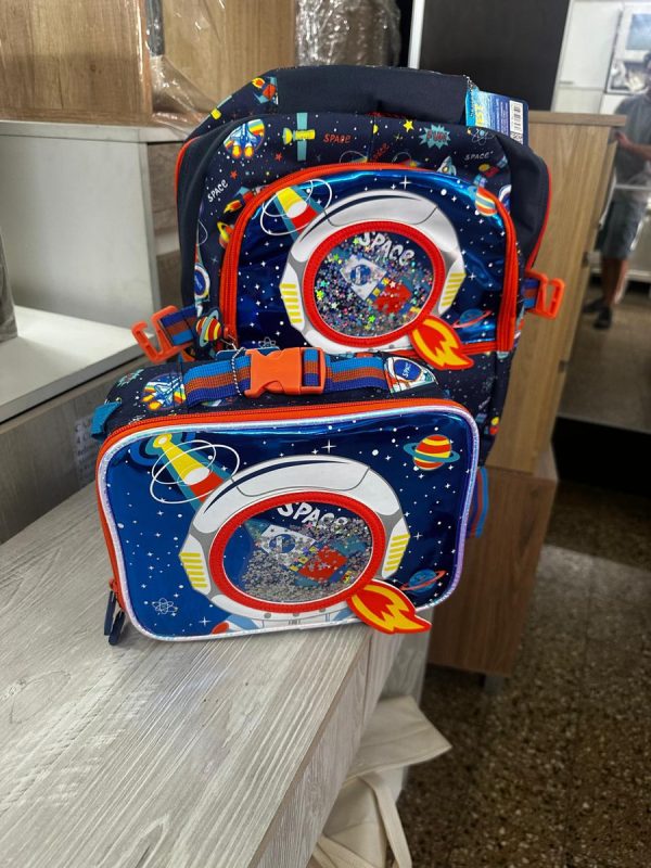 Mochila Escolar, Lunchera Y Monedero. Space. Vest