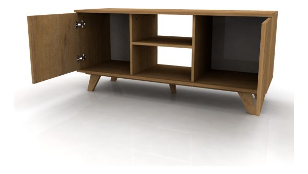 Mueble Tv Moderno Escandinavo Rack 2cajones Estantes 120x54 Color Roble Miel