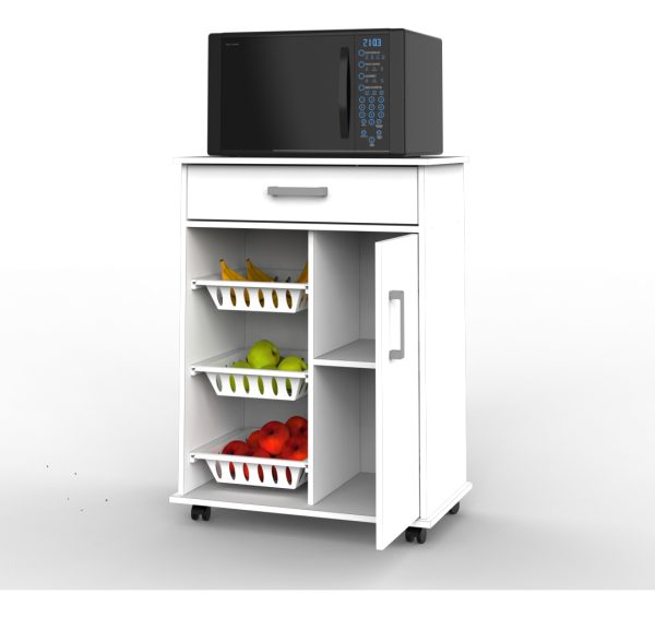 Frutero Bajomesada Mueble Organizador De Cocina Con Ruedas Puerta Cajón Estante Canastos Plásticos Mueble Auxiliar Multifunción Melamina Blanco Fácil Limpieza Moderna Mfc70 Dielfe