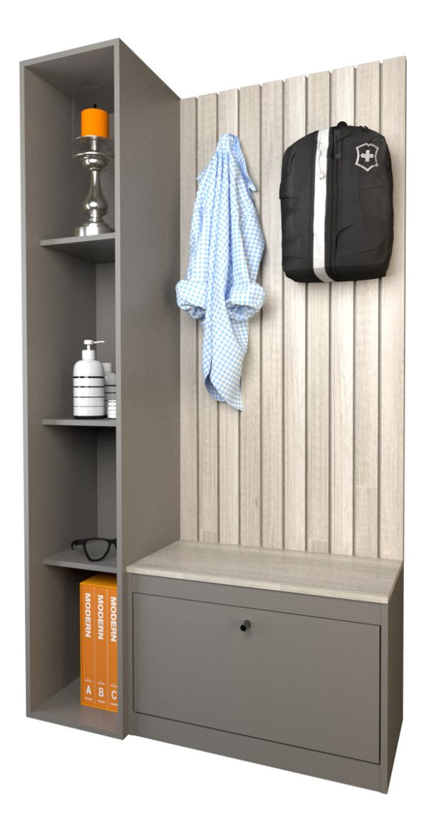 Recibidor Mueble Organizador Con Zapatero Y Estanteria Hogar Color Nevado Con Gris