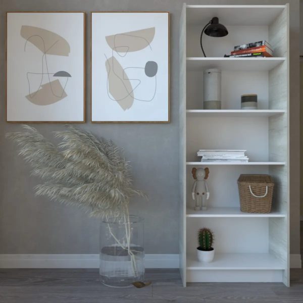 Estanteria Biblioteca Grande Con Puertas Melamina Color Nevado Everest